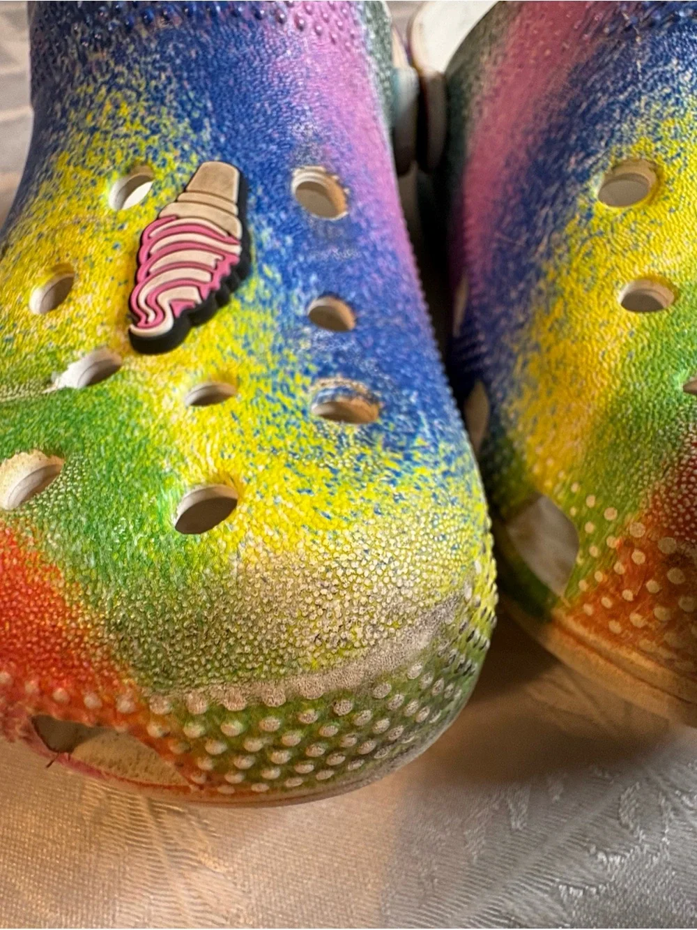 CROCS Kids Rainbow Tie-Dye Clogs with Ice Cream Charms